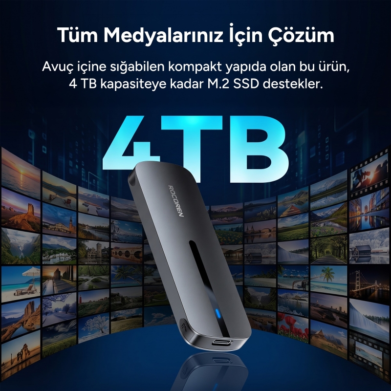 Rocoren M.2 NVMe Disk Kutusu Type-C USB 3.2 Gen2 10Gbps Alüminyum 4TB Destekli Harici SSD Disk Kutusu - 6