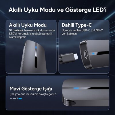 Rocoren M.2 NVMe Disk Kutusu Type-C USB 3.2 Gen2 10Gbps Alüminyum 4TB Destekli Harici SSD Disk Kutusu - 8