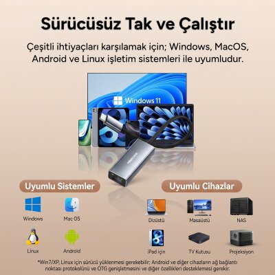 Rocoren Type-C 1000Mbps Gigabit Ethernet RJ45 LAN Ağ Dönüştürücü Sürücüsüz Tak-Çalıştır Adaptör - 3