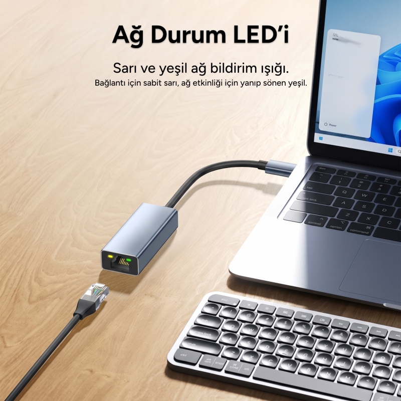 Rocoren Type-C 1000Mbps Gigabit Ethernet RJ45 LAN Ağ Dönüştürücü Sürücüsüz Tak-Çalıştır Adaptör - 7