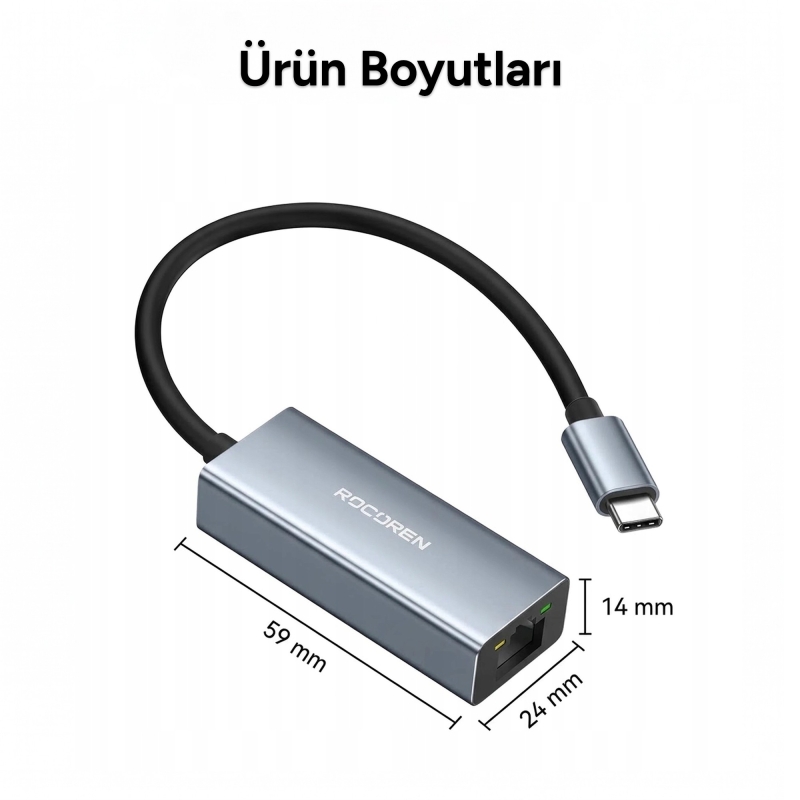 Rocoren Type-C 1000Mbps Gigabit Ethernet RJ45 LAN Ağ Dönüştürücü Sürücüsüz Tak-Çalıştır Adaptör - 9