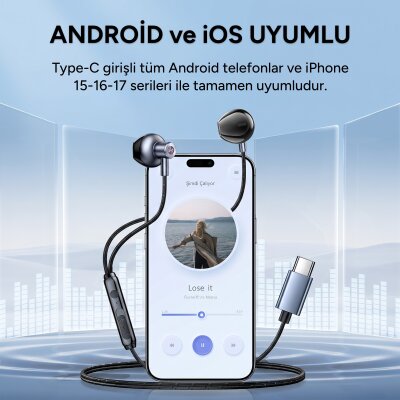 Rocoren Type-C Kablolu DAC Çipli Mikrofonlu 14mm Sürücülü iPhone ve Android Uyumlu Yarı Kulak İçi Kulaklık - 2