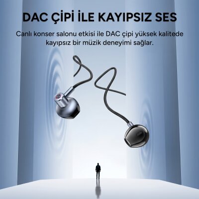 Rocoren Type-C Kablolu DAC Çipli Mikrofonlu 14mm Sürücülü iPhone ve Android Uyumlu Yarı Kulak İçi Kulaklık - 3