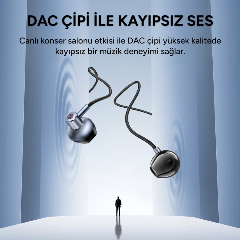 Rocoren Type-C Kablolu DAC Çipli Mikrofonlu 14mm Sürücülü iPhone ve Android Uyumlu Yarı Kulak İçi Kulaklık - 3