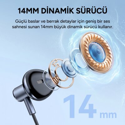 Rocoren Type-C Kablolu DAC Çipli Mikrofonlu 14mm Sürücülü iPhone ve Android Uyumlu Yarı Kulak İçi Kulaklık - 4