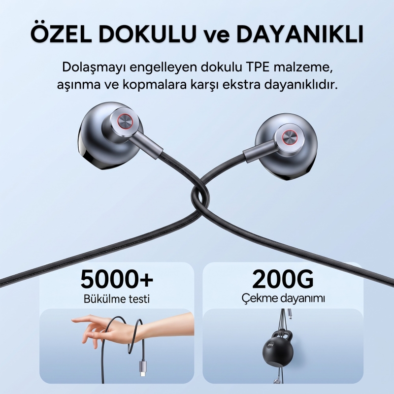 Rocoren Type-C Kablolu DAC Çipli Mikrofonlu 14mm Sürücülü iPhone ve Android Uyumlu Yarı Kulak İçi Kulaklık - 7