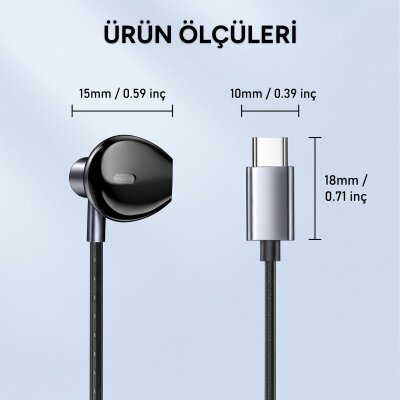 Rocoren Type-C Kablolu DAC Çipli Mikrofonlu 14mm Sürücülü iPhone ve Android Uyumlu Yarı Kulak İçi Kulaklık - 8