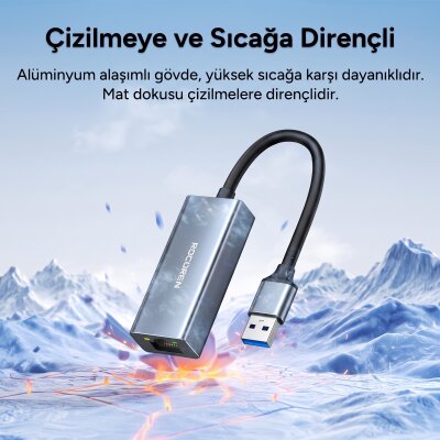 Rocoren USB-A 1000Mbps Gigabit Ethernet RJ45 LAN Ağ Dönüştürücü Sürücüsüz Tak-Çalıştır Adaptör - 4