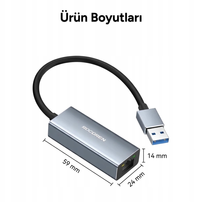 Rocoren USB-A 1000Mbps Gigabit Ethernet RJ45 LAN Ağ Dönüştürücü Sürücüsüz Tak-Çalıştır Adaptör - 9
