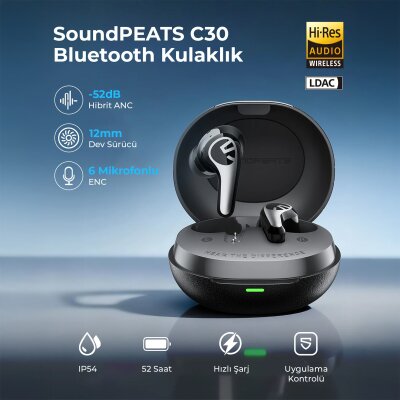 Soundpeats C30 Hybrid ANC Hi-Res LDAC TWS Bluetooth 6.0 Kablosuz Kulak içi Kulaklık Turuncu - 2