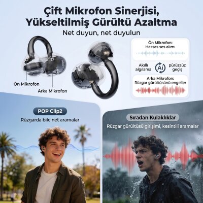 Soundpeats POP Clip2 Open-Ear Earbuds Hi-Res LDAC ENC TWS Bluetooth 6.0 Kablosuz Kulaklık Siyah - 4