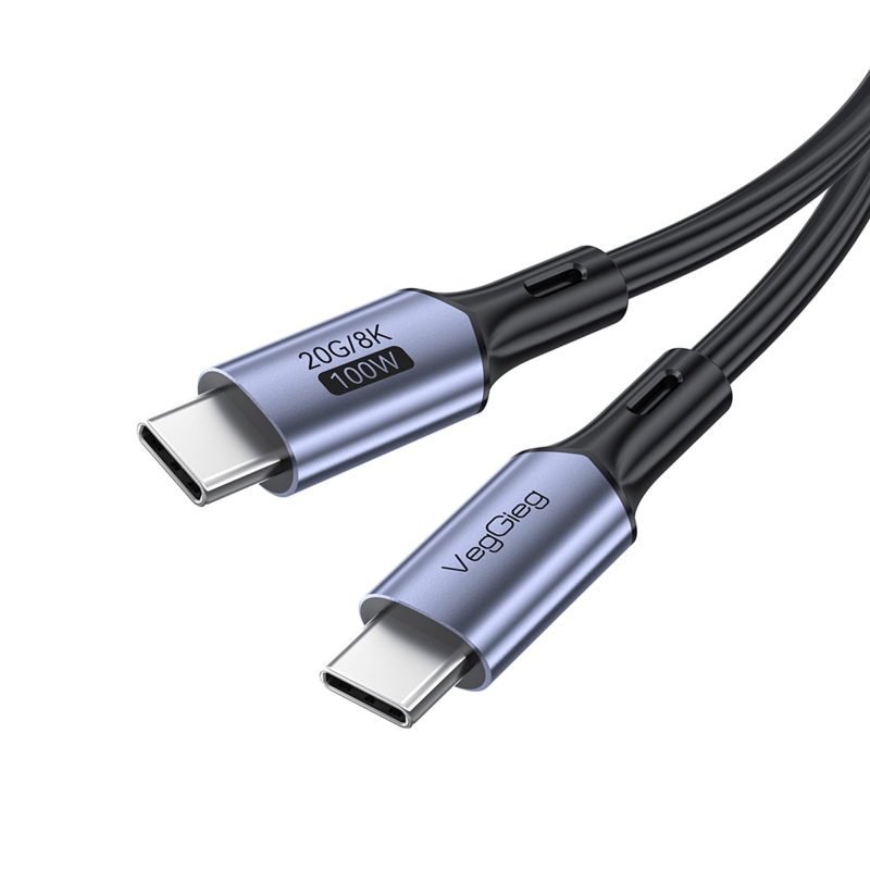VegGieg 100W 5A USB3.2 Gen 2 20 Gbps 8K 60Hz Type-C Görüntü Şarj ve Data Kablosu 3 Metre - 1