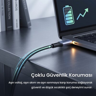 VegGieg 100W 5A USB3.2 Gen 2 20 Gbps 8K 60Hz Type-C Görüntü Şarj ve Data Kablosu 3 Metre - 6