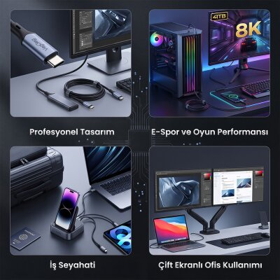 VegGieg 100W 5A USB3.2 Gen 2 20 Gbps 8K 60Hz Type-C Görüntü Şarj ve Data Kablosu 3 Metre - 9