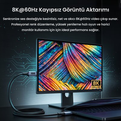 VegGieg 100W 5A USB3.2 Gen 2 20 Gbps 8K 60Hz Type-C Görüntü Şarj ve Data Kablosu 5 Metre - 7