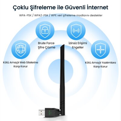 VegGieg 300 Mbps 2.4GHz Alıcı Verici USB WiFi Adaptör - 5
