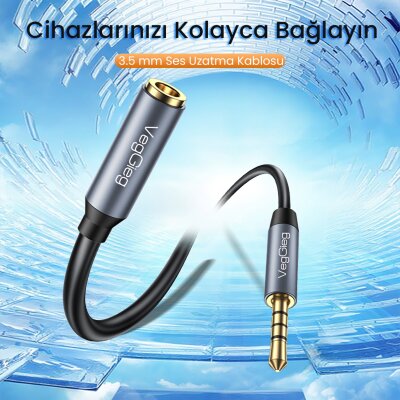 VegGieg 3.5mm TRRS Aux Kulaklık Mikrofon Ses Uzatma Kablosu 2 Metre - 2