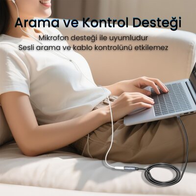 VegGieg 3.5mm TRRS Aux Kulaklık Mikrofon Ses Uzatma Kablosu 2 Metre - 4