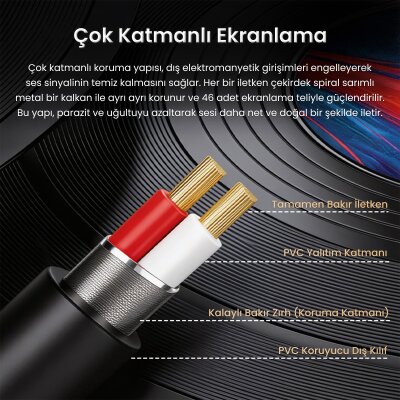 VegGieg 3.5mm Aux To 2 RCA Hi-Fi Ses Kablosu 3 Metre - 6
