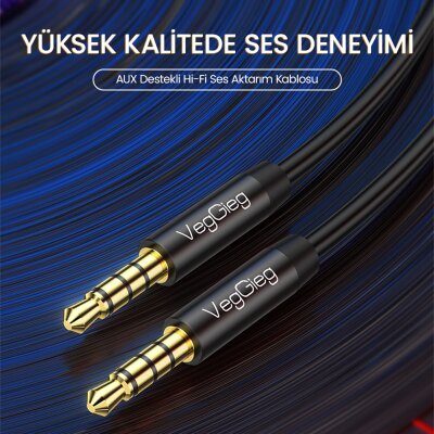 VegGieg 3.5mm Jack TRRS Hi-Fi AUX Mikrofon ve Ses Kablosu 2 Metre - 2