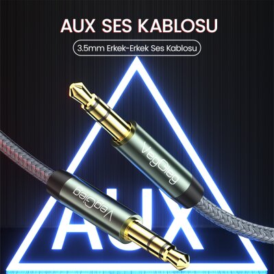 VegGieg 3.5mm Jack TRS Hi-Fi Örgülü AUX Ses Kablosu 5 Metre - 2
