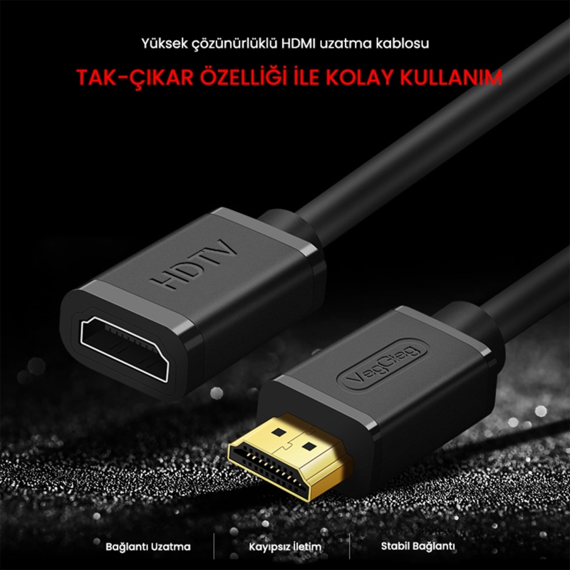 VegGieg 4K 60Hz Dişi Erkek HDMI 2.0 Uzatma Kablosu 1.5 Metre - 4