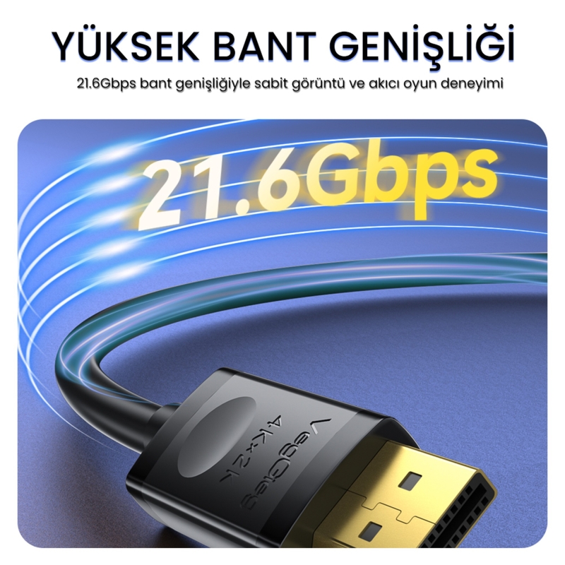 VegGieg 4K/60Hz 2K/165Hz Displayport V1.2 Kablo 1.5 Metre - 7