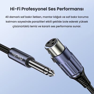 VegGieg 6.35mm to XLR Dişi Mikrofon Kablosu Hi-Fi Ses Kalitesi OFC Bakır Enstrüman Ses Kablosu 2 Metre - 2