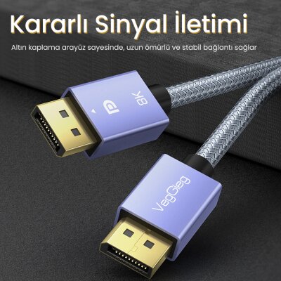 VegGieg 8K/60Hz 4K/165Hz 2K/240Hz DisplayPort 1.4 Kablo 2 Metre - 5