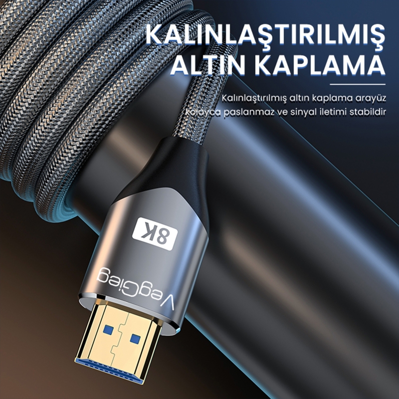 VegGieg 8K 60Hz 4K 120Hz 48 Gbps HDR ARC HDCP Örgülü HDMI 2.1 Kablo 2 Metre - 4