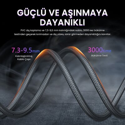 VegGieg 8K 60Hz 4K 120Hz 48 Gbps HDR ARC HDCP Örgülü HDMI 2.1 Kablo 2 Metre - 5