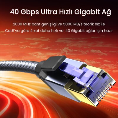 VegGieg CAT8 40Gbps Gigabit FTP 2000Mhz RJ45 Ethernet Ağ Kablosu 1 Metre - 2
