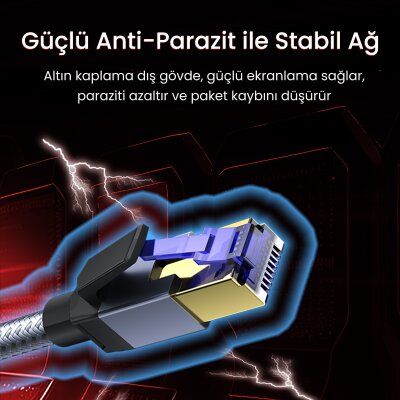 VegGieg CAT8 40Gbps Gigabit FTP 2000Mhz RJ45 Ethernet Ağ Kablosu 5 Metre - 5