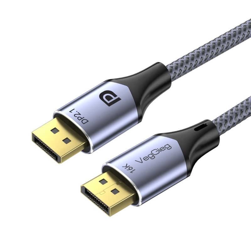VegGieg Displayport 16K 60Hz 8K 240Hz 4K 240Hz 80 Gbps HDR ARC Örgülü DP 2.1 Kablo 2 Metre - 1