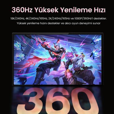 VegGieg Displayport 16K 60Hz 8K 240Hz 4K 240Hz 80 Gbps HDR ARC Örgülü DP 2.1 Kablo 2 Metre - 4