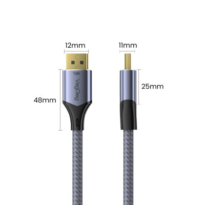 VegGieg Displayport 16K 60Hz 8K 240Hz 4K 240Hz 80 Gbps HDR ARC Örgülü DP 2.1 Kablo 2 Metre - 8