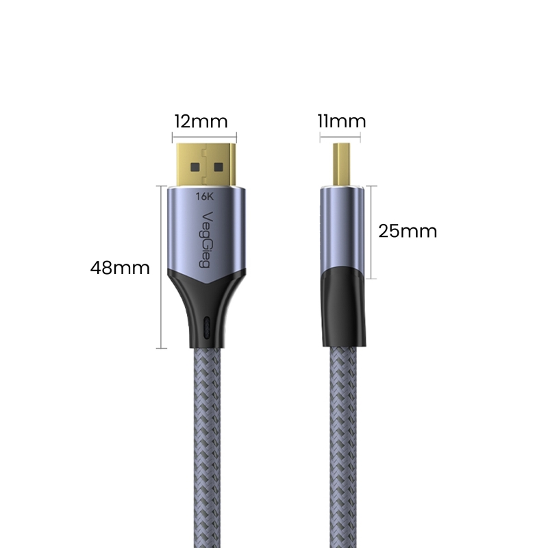 VegGieg Displayport 16K 60Hz 8K 240Hz 4K 240Hz 80 Gbps HDR ARC Örgülü DP 2.1 Kablo 2 Metre - 8