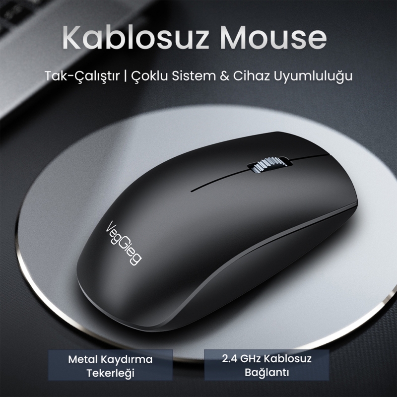 VegGieg G700 Kablosuz Mouse 2.4GHz Nano Usb Alıcı 3 Tuşlu Pilli Optik Mouse - 2