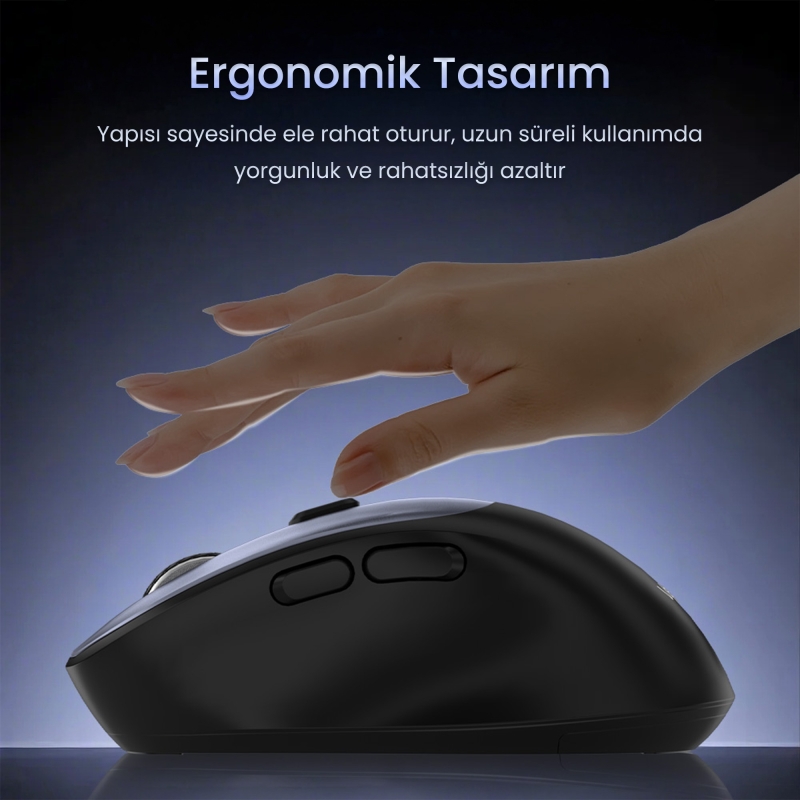 VegGieg G880 Dual-Mode Bluetooth 5.3 ve 2.4GHz 3600DPI Optik Kablosuz Mouse Gri - 5