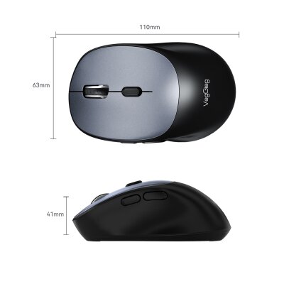 VegGieg G880 Dual-Mode Bluetooth 5.3 ve 2.4GHz 3600DPI Optik Kablosuz Mouse Gri - 8