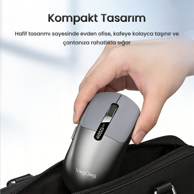 VegGieg G900 Dual-Mode Bluetooth 5.3 ve 2.4GHz 3600DPI Ekranlı Şarjlı Optik Kablosuz Mouse Siyah - 6