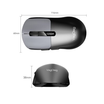 VegGieg G900 Dual-Mode Bluetooth 5.3 ve 2.4GHz 3600DPI Ekranlı Şarjlı Optik Kablosuz Mouse Siyah - 8
