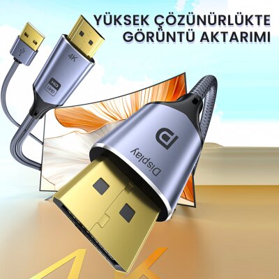 VegGieg HDMI to Displayport DP 4K 60Hz USB Görüntü Aktarma Kablosu 2 Metre - 2
