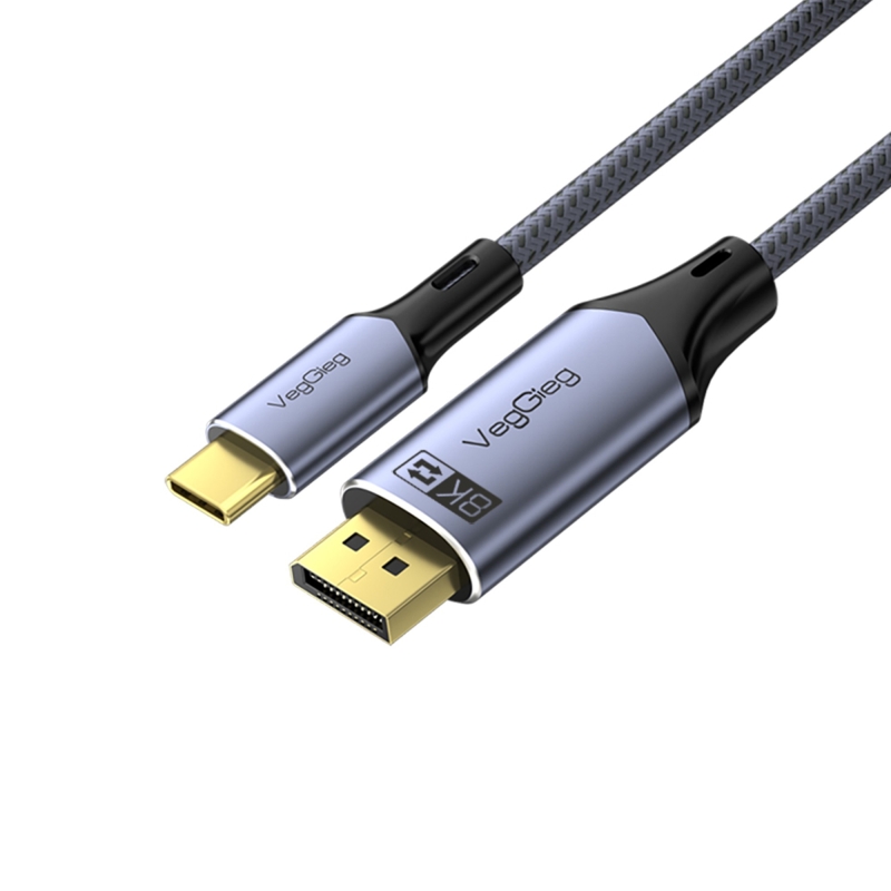 VegGieg Type-C to DP Kablo 8K 60Hz 4K 240Hz HDR ARC 48Gbps Örgülü Çift Yönlü Görüntü Kablosu 2 Metre - 1