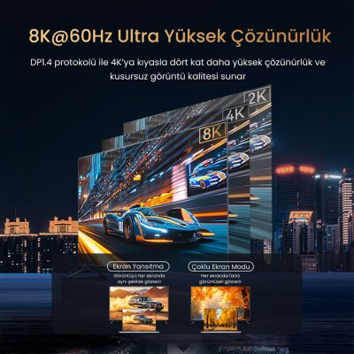 VegGieg Type-C to DP Kablo 8K 60Hz 4K 240Hz HDR ARC 48Gbps Örgülü Çift Yönlü Görüntü Kablosu 2 Metre - 3