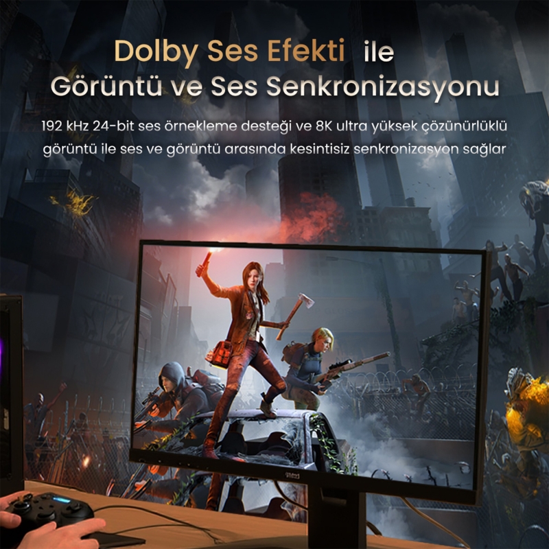 VegGieg Type-C to DP Kablo 8K 60Hz 4K 240Hz HDR ARC 48Gbps Örgülü Çift Yönlü Görüntü Kablosu 2 Metre - 5