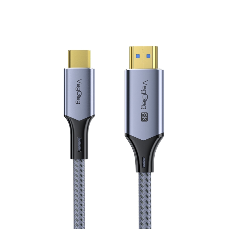 VegGieg Type-C to HDMI Kablo 8K 60Hz 4K 240Hz HDR 3D 48Gbps Örgülü USB-C to HDMI Kablo 2 Metre - 1