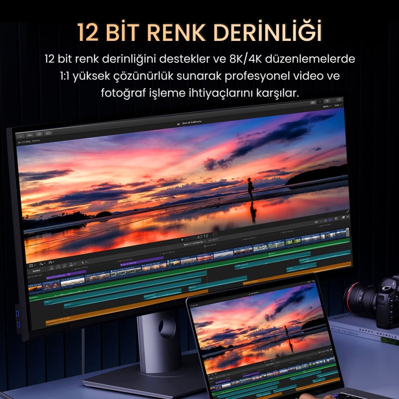 VegGieg Type-C to HDMI Kablo 8K 60Hz 4K 240Hz HDR 3D 48Gbps Örgülü USB-C to HDMI Kablo 2 Metre - 4