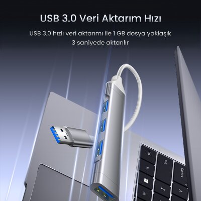 VegGieg Type-C to USB 3.0 4 Port 3*USB 2.0 ve 1*USB 3.0 Çoklayıcı Hub - 2