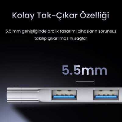 VegGieg Type-C to USB 3.0 4 Port 3*USB 2.0 ve 1*USB 3.0 Çoklayıcı Hub - 6